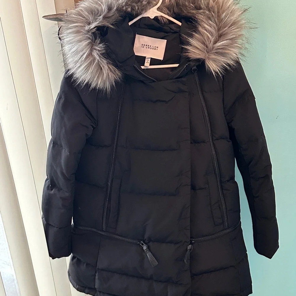 Derek Lam 10 Crosby Women's Black Puffer down Coat with Faux Fur Trim - Picture 3 of 11